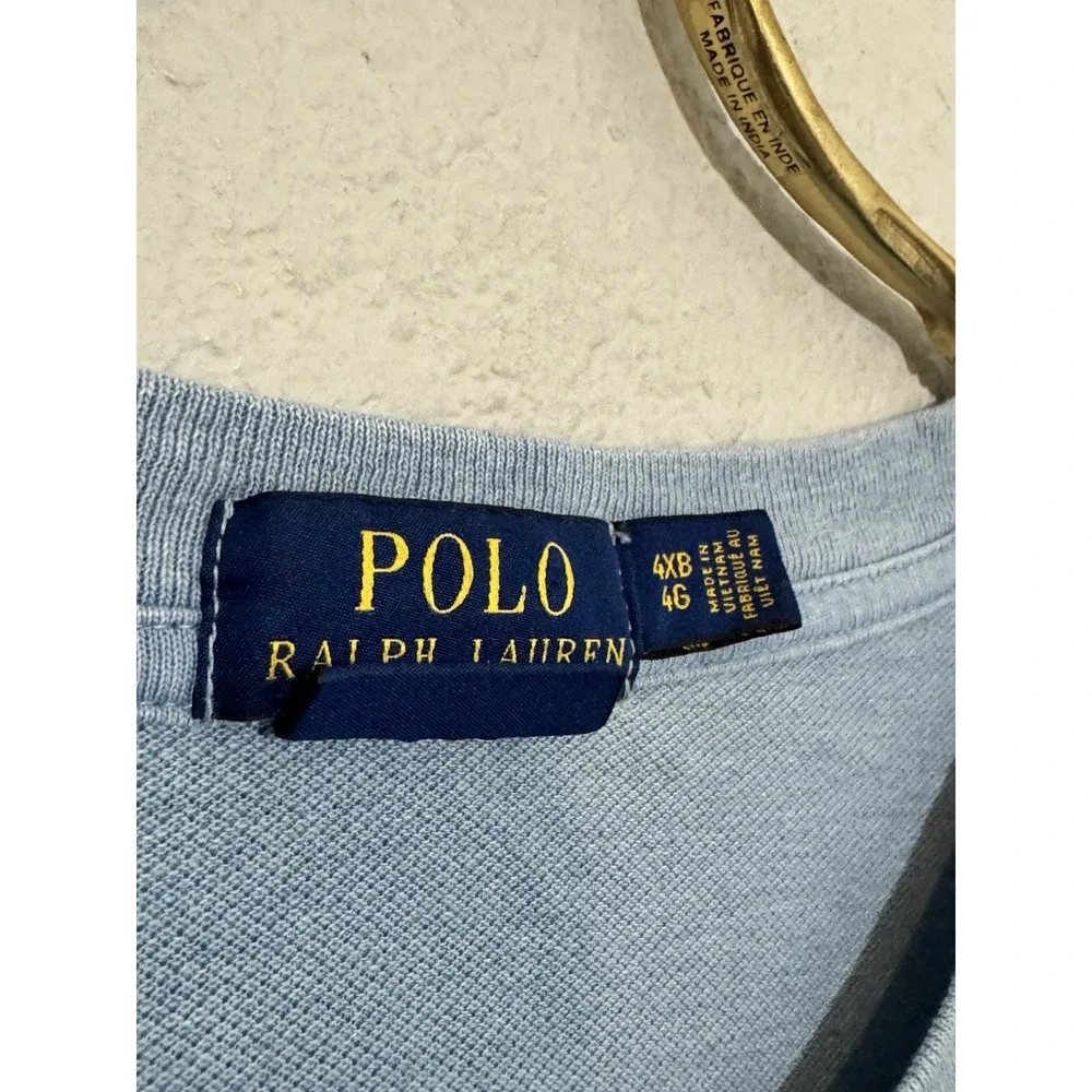 Polo Ralph Lauren Shirt Mens 4XB Blue‎ Short Sleeve Preppy Logo  No Collar